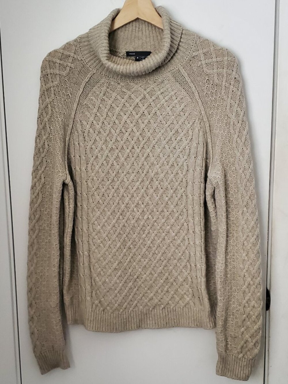 Vince. Cable Knit Oatmeal Turtleneck Sweater